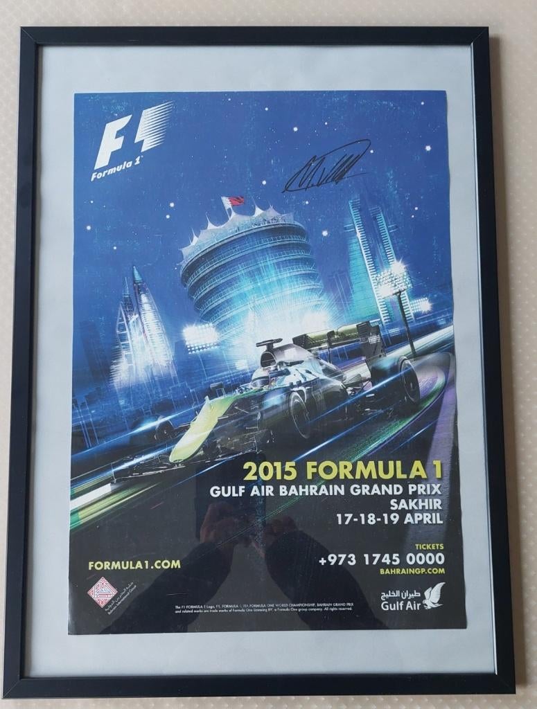 Max Verstappen handtekening-F1 Bahrein 2015 affiche + kader, Verzamelen, Ophalen of Verzenden, Zo goed als nieuw, Formule 1