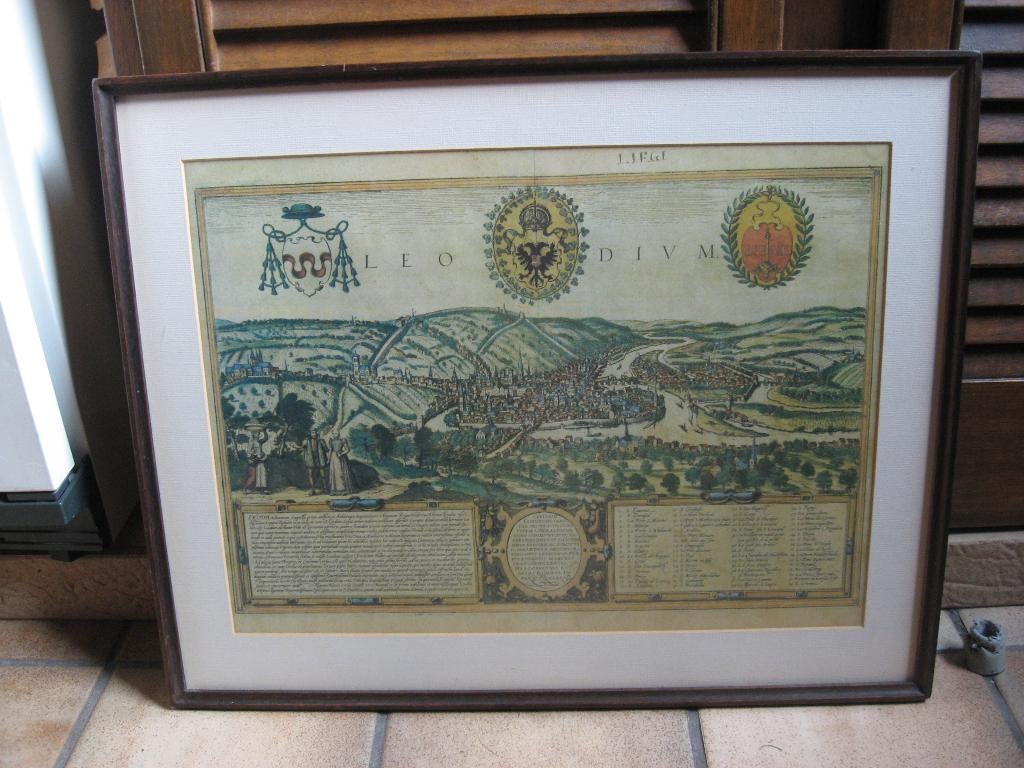 historische oude stadskaart van Liège ( Luik) in kader, Antiek en Kunst, Ophalen of Verzenden