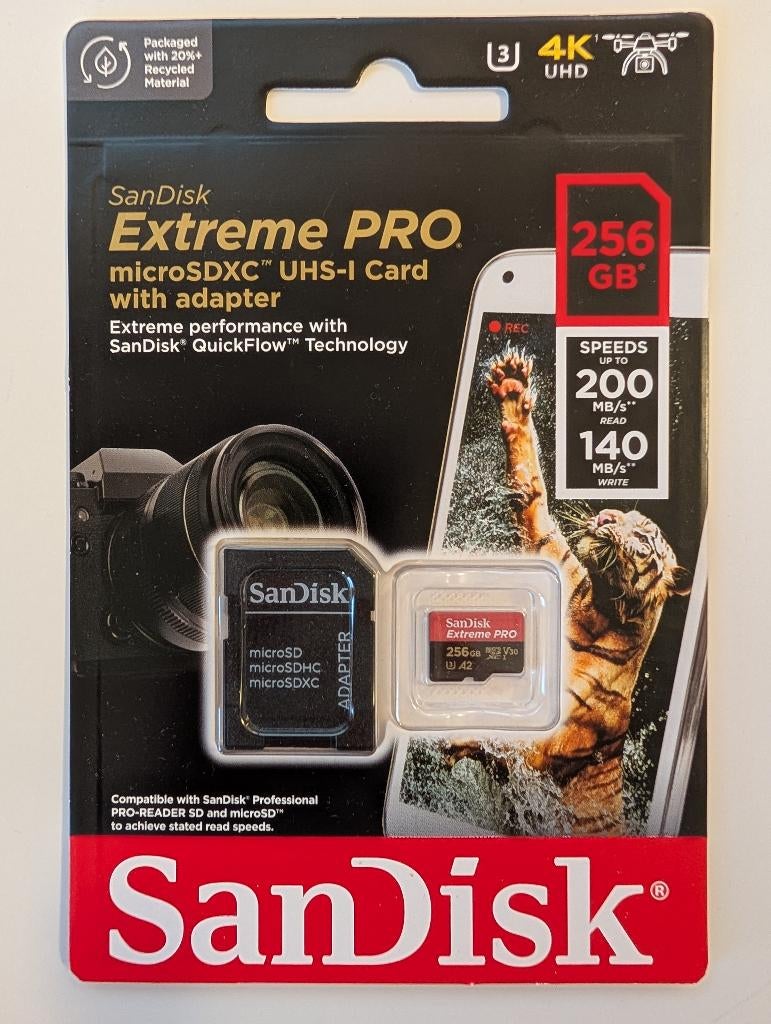 SANDISK Extreme PRO microSDXC-kaart 256 GB, Ophalen, Nieuw, SanDisk, Fotocamera