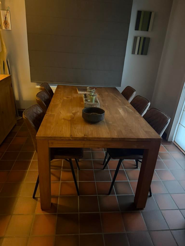 Volledige eetplaats in teak met 6 stoelen, Huis en Inrichting, Complete eetkamers, Ophalen