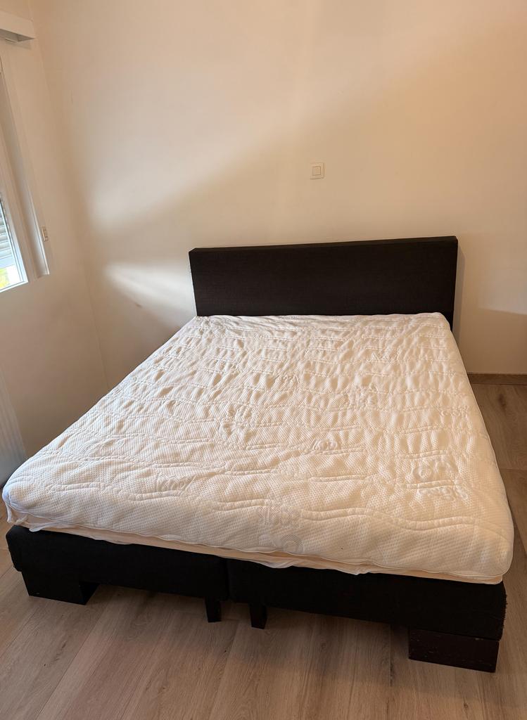 Tweepersoonsbed, Huis en Inrichting, Slaapkamer | Bedden, Ophalen, Zo goed als nieuw, Stof, 160 cm