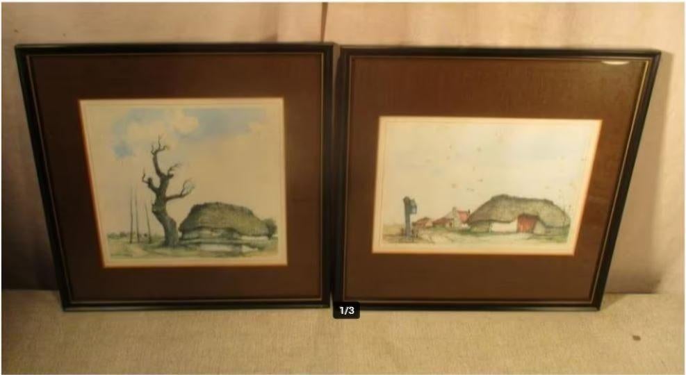 2 Mooie Oude Gravures van Dirk Baksteen - 33x33, Antiek en Kunst, Kunst | Etsen en Gravures, Ophalen of Verzenden
