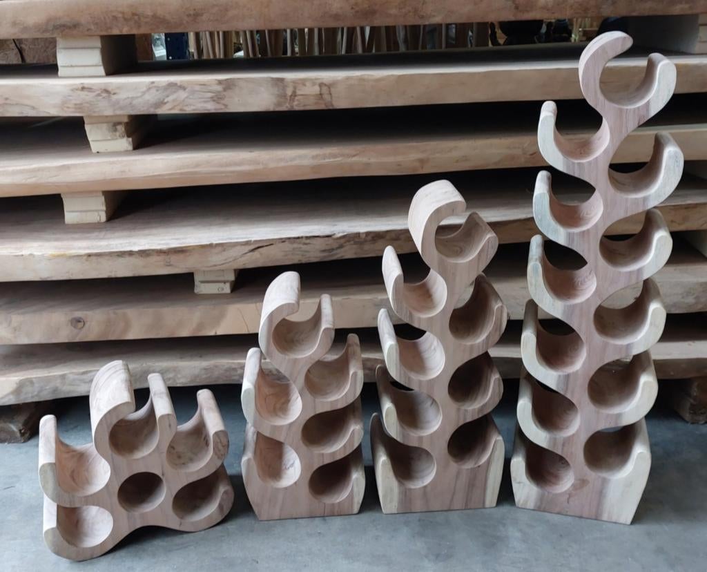 Wijnrek in Suar hout 6-8-10-12 flessen, Huis en Inrichting, Woonaccessoires | Wijnrekken, Nieuw, Hout, Ophalen