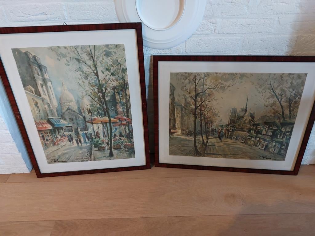 Vintage Aquarellen L. Delarue in kader. (reproductie), Antiek en Kunst, Kunst | Litho's en Zeefdrukken, Ophalen