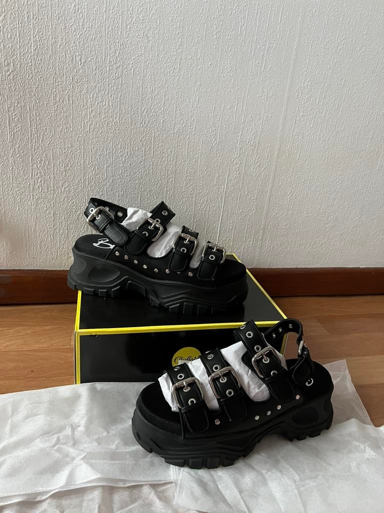 Zwarte sandalen met plateauzool Buffalo, Zwart, Nieuw, Buffalo, Sandalen of Muiltjes