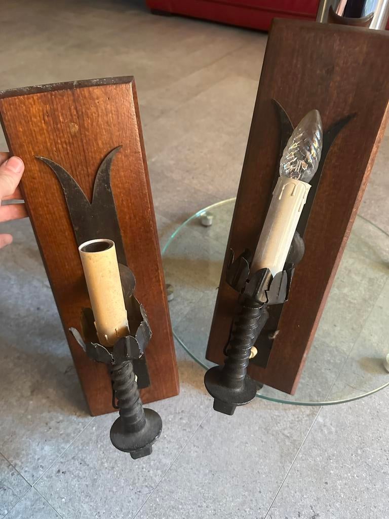 Lampe applique medieval lustre lampadaire, Maison & Meubles, Enlèvement ou Envoi, Utilisé, Bois