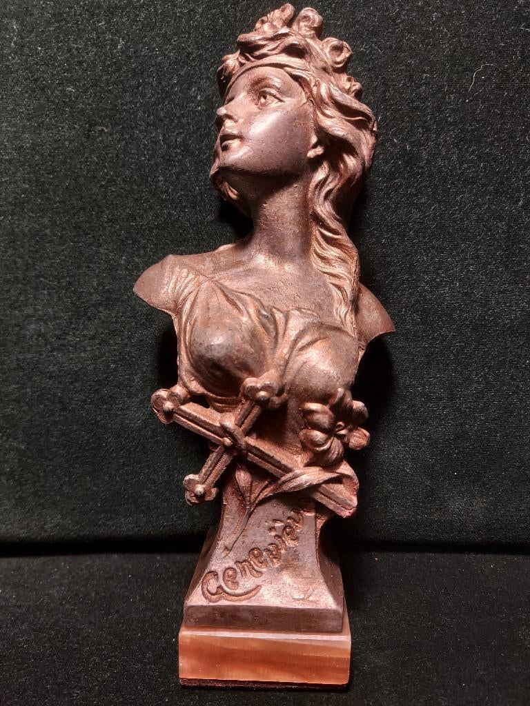 Antiek, zamak borstbeeld "Genevieve", Jugendstil, 1900, Enlèvement ou Envoi