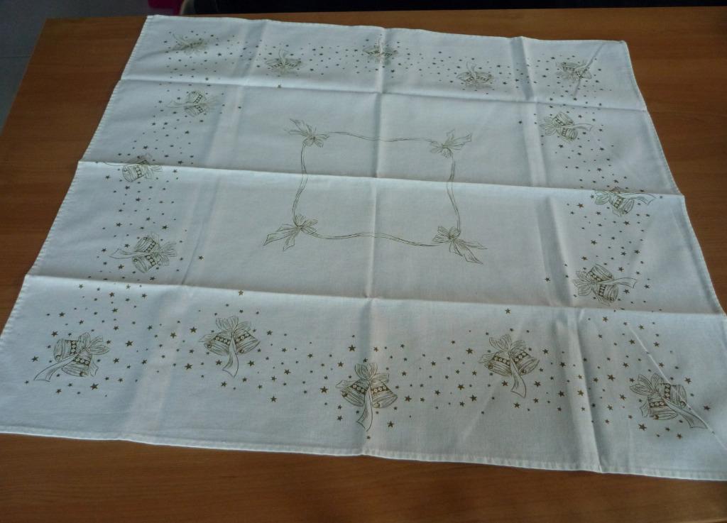 Wit ecru tafellaken tafelkleed Kerst klokken sterren, Maison & Meubles, Nappes, Intérieur, Enlèvement ou Envoi