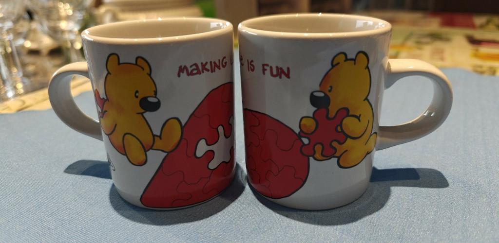 kopjes mokka 2 stuks lieve tekst en beertje, Keramiek, Ophalen of Verzenden, Zo goed als nieuw, Overige stijlen