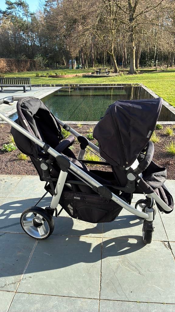 Dubbele buggy met 2 zakken en regenhoes, Kinderen en Baby's, Tweelingen en Meerlingen, Ophalen, Gebruikt, Kinderwagen of Buggy