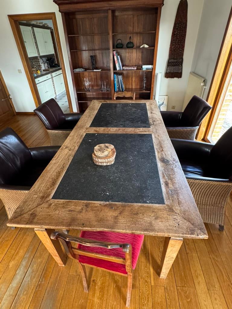 Table en bois avec pierre bleue, Maison & Meubles, Enlèvement, Utilisé, 4 à 6 chaises