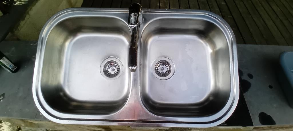 Double évier inox, Maison & Meubles, Moins de 25 cm, Autres couleurs, Comme neuf, Enlèvement