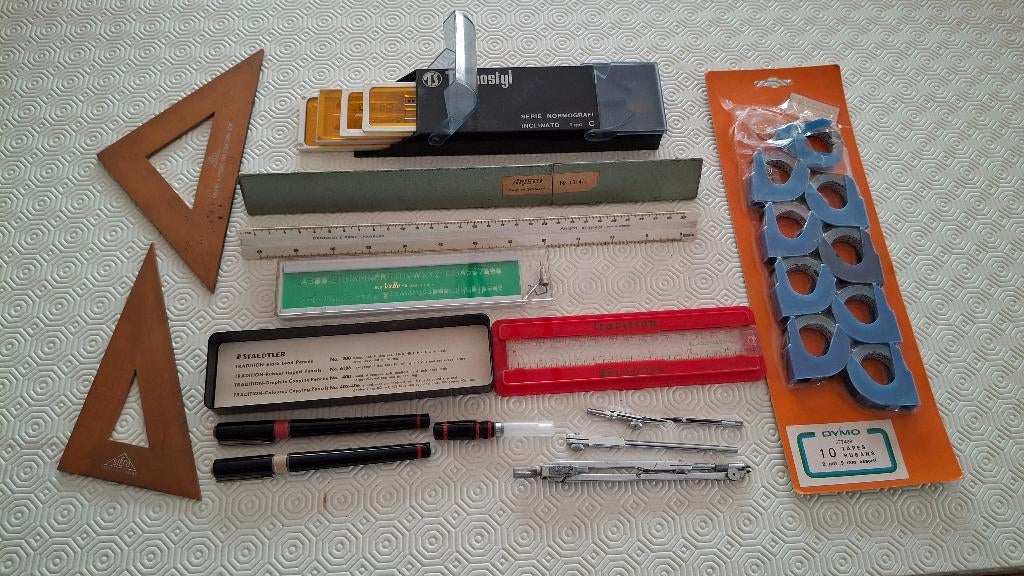 Retro tekengerief ROTRING tekenpen Aristo Staedtler + dymo, Ophalen