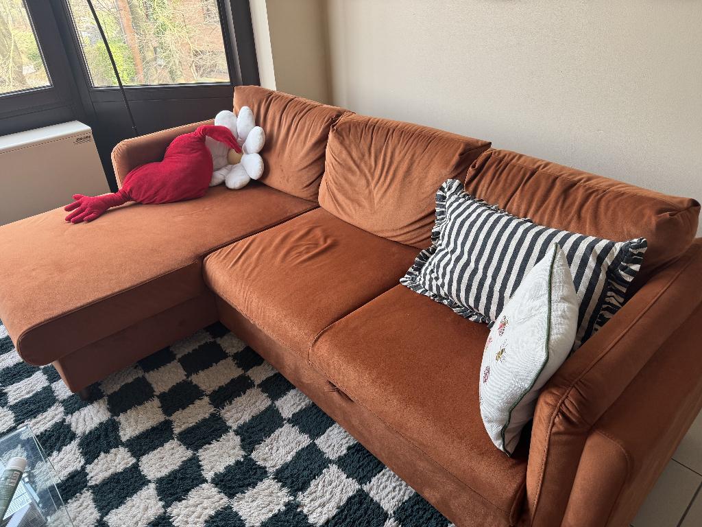 Canapé 3 places + méridienne orange, Trois personnes, Banc d'angle, 200 à 250 cm, 125 à 150 cm