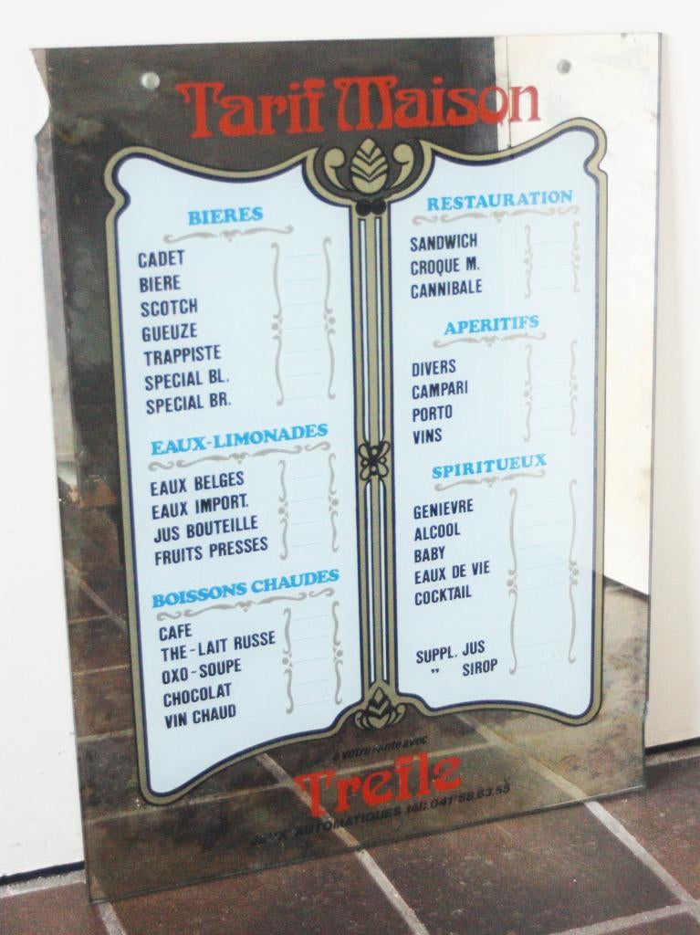 Vintage Spiegel Tarif Maison / Van Café Uit Jaren Stillekes, Huis en Inrichting, Woonaccessoires | Spiegels, Ophalen of Verzenden