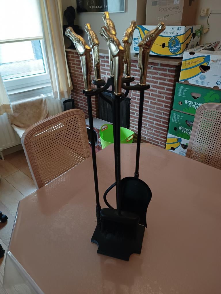 Vintage Haardset Met Paardenhoofden, Antiek en Kunst, Ophalen of Verzenden