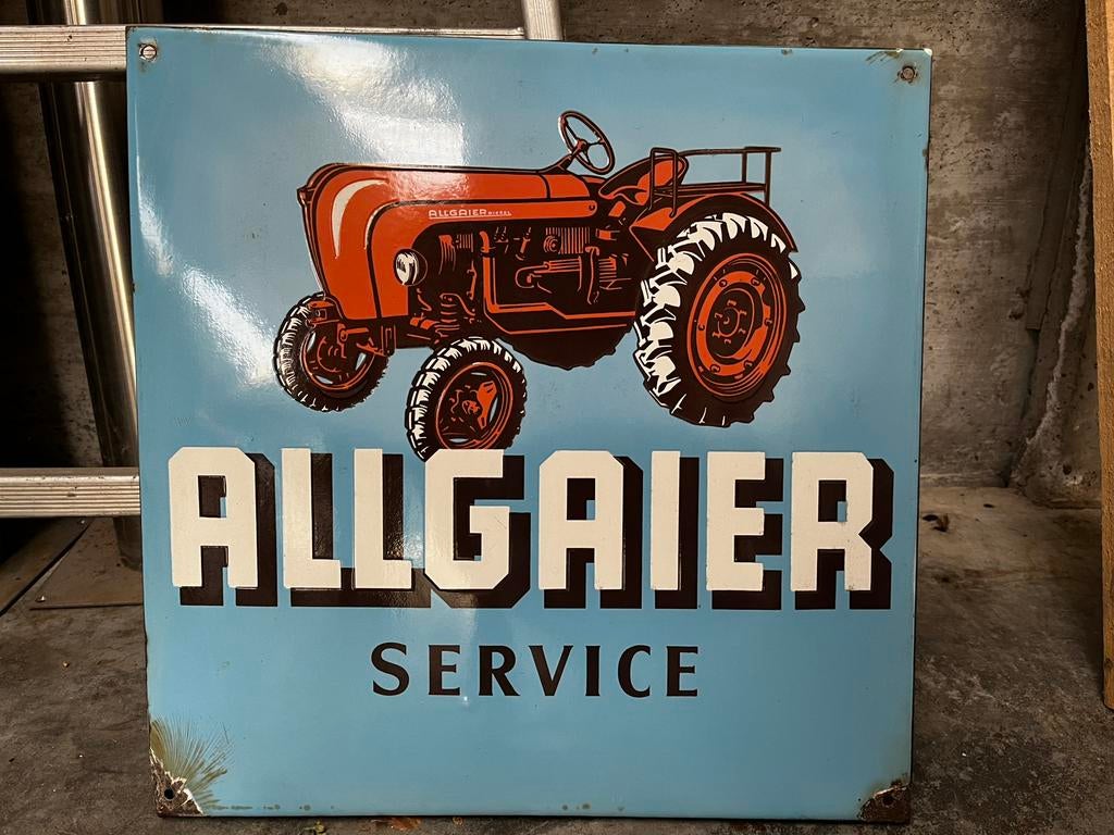 Vintage Allgaier Service emaille reclamebord – jaren 50/60, Verzamelen, Ophalen of Verzenden, Zo goed als nieuw, Reclamebord