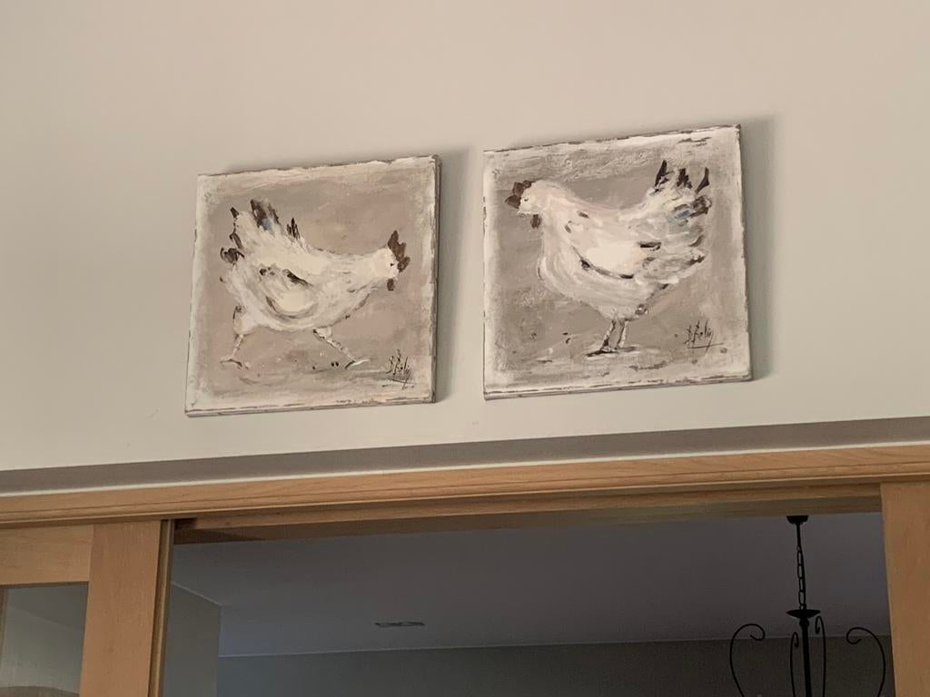 Leuke schilderijtjes met kippen - nieuwstaat, Ophalen