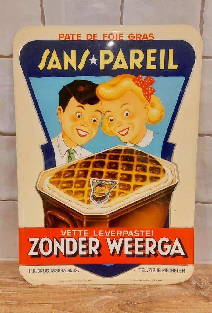 1956 Sans Pareil leverpastei reclame bord, Ophalen