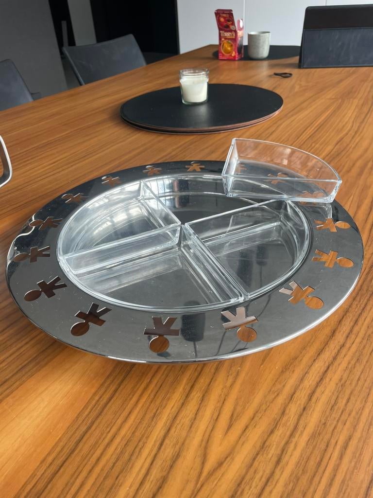 Alessi schaal met 4 glazen kommetjes, Huis en Inrichting, Ophalen, Zo goed als nieuw, Rond, Schaal