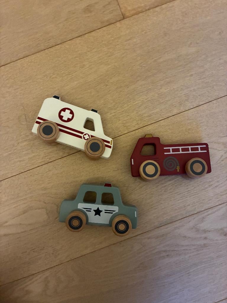 3 houten autootjes Little Dutch, Ophalen, Zo goed als nieuw, Rij- of Hobbelspeelgoed