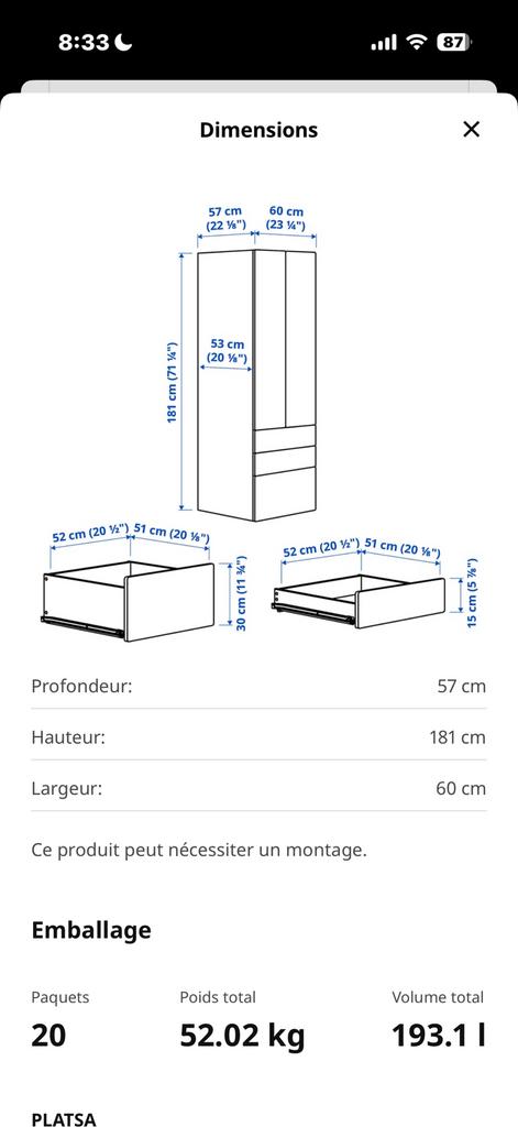 Armoire enfant, Enlèvement, Comme neuf, Armoire