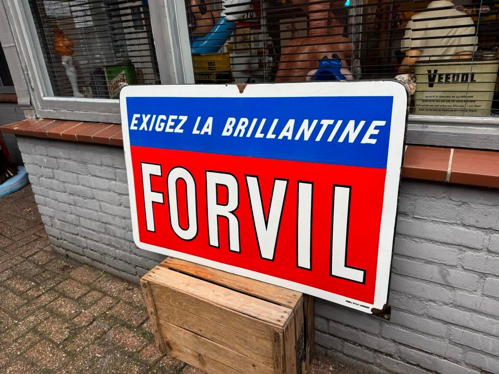 FORVIL oud groot emaille reclamebord XL, Ophalen, Gebruikt, Reclamebord