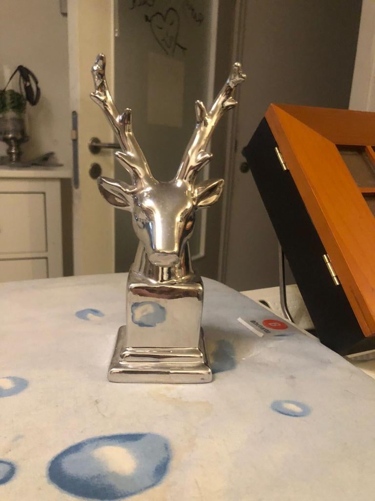 Kerstdeco, zilverkleurig hert, bomen, strik, kaarshouder,..., Enlèvement ou Envoi, Neuf