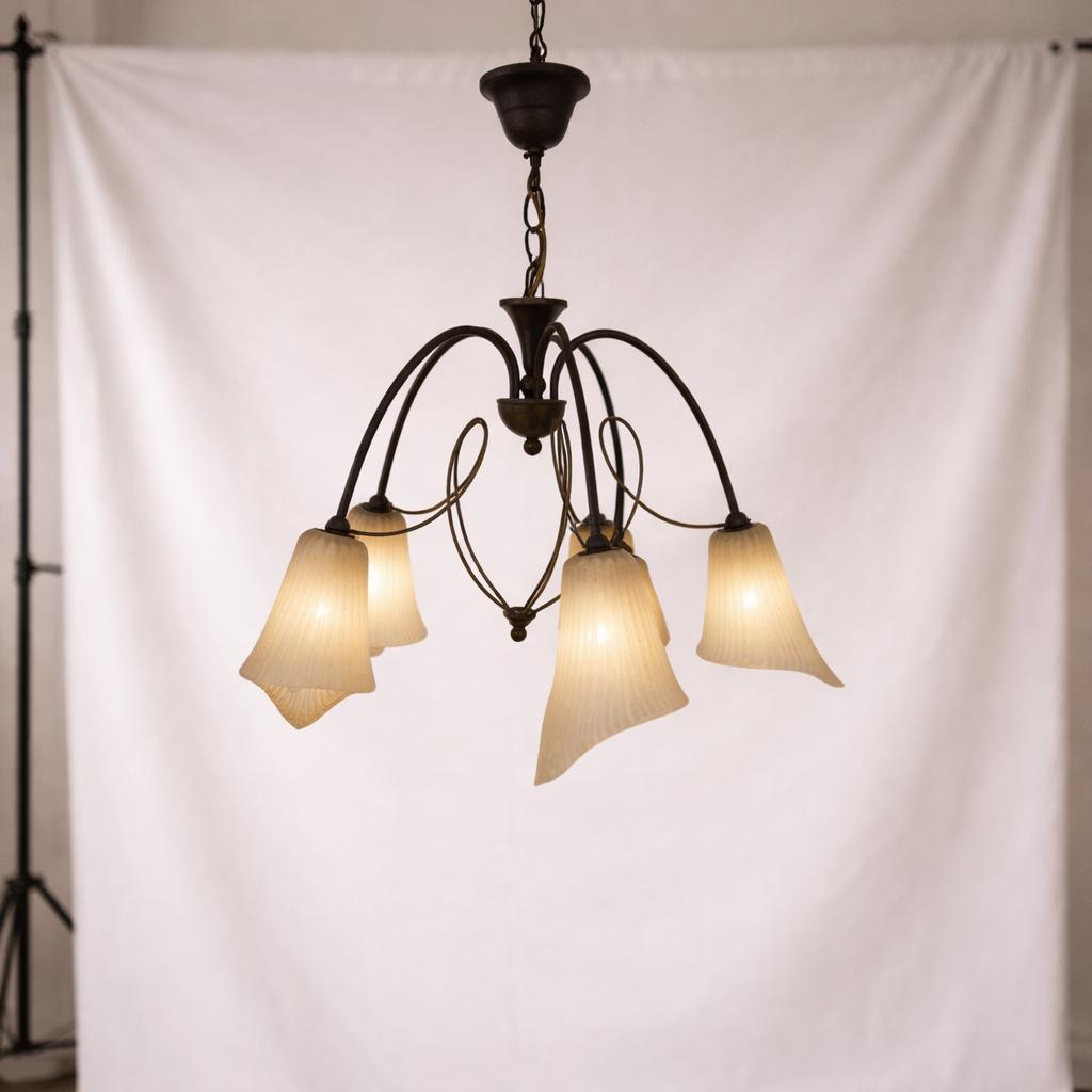 Vintage kroonluchter Massive, Huis en Inrichting, Lampen | Kroonluchters, Gebruikt, Glas, Metaal, Ophalen of Verzenden