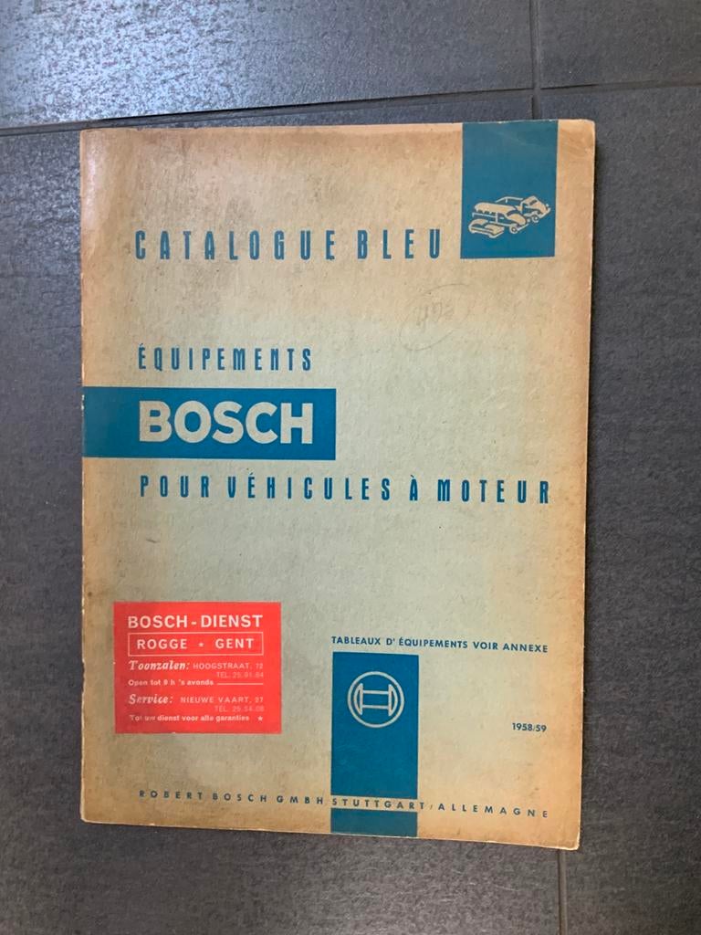 Catalogue Blue Equipments Bosch pour vehicules à moteur 1958, Ophalen of Verzenden, Zo goed als nieuw