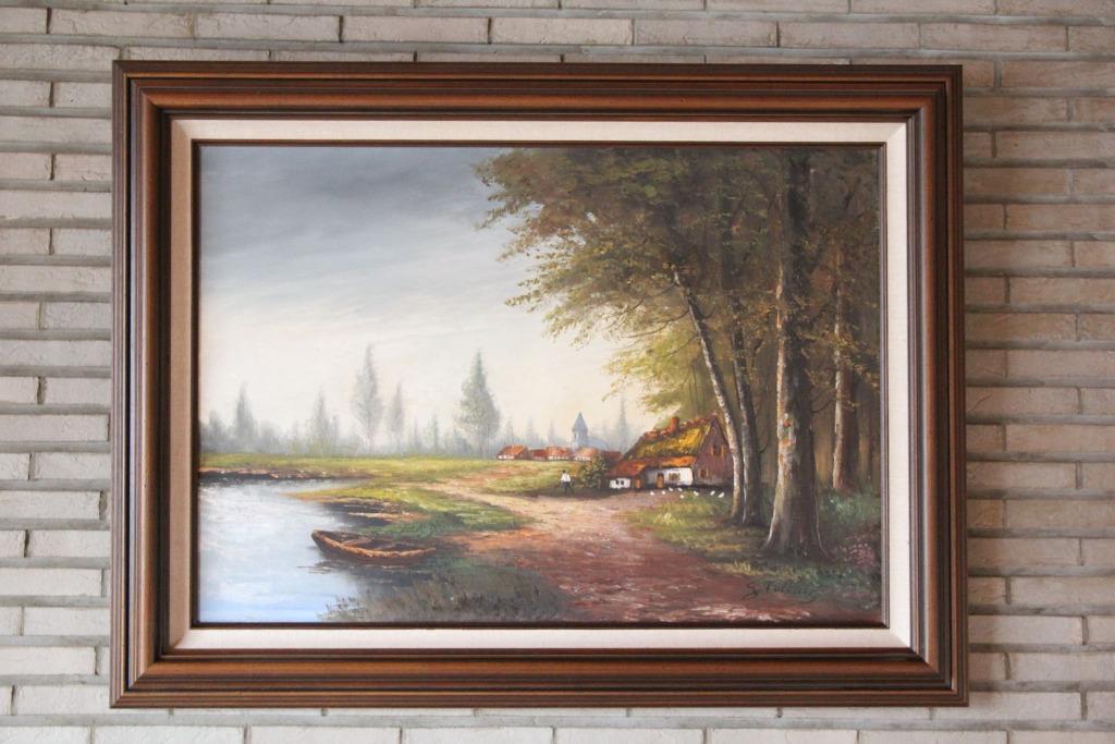 Schilderij natuurlandschap met kader – olie op doek, Enlèvement