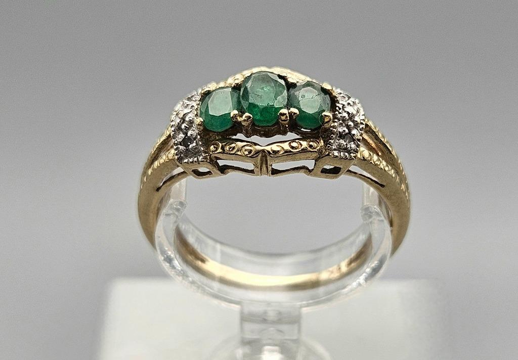 Bague vintage en or, pierre précieuse, émeraude et diamant., Bijoux, Sacs & Beauté, Enlèvement ou Envoi, Comme neuf, Or, Vert