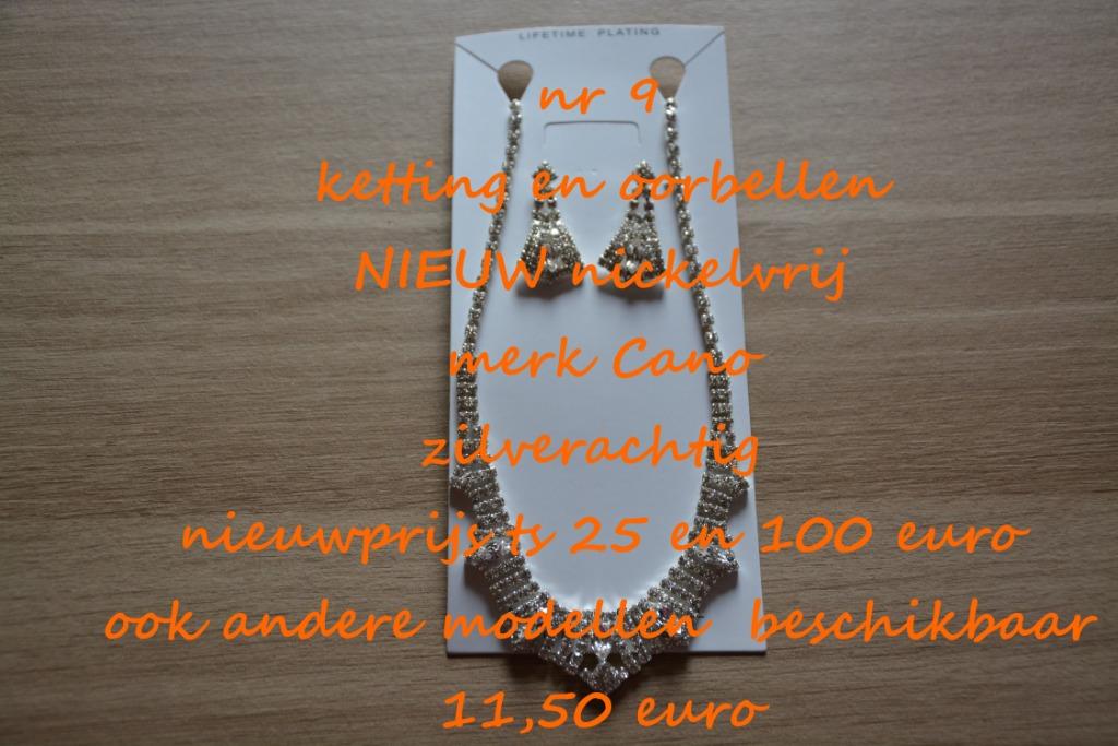 9. Juweelset : ketting en oorbellen , NIEUW , verzending inb, Overige materialen, Met strass, Verzenden, Wit