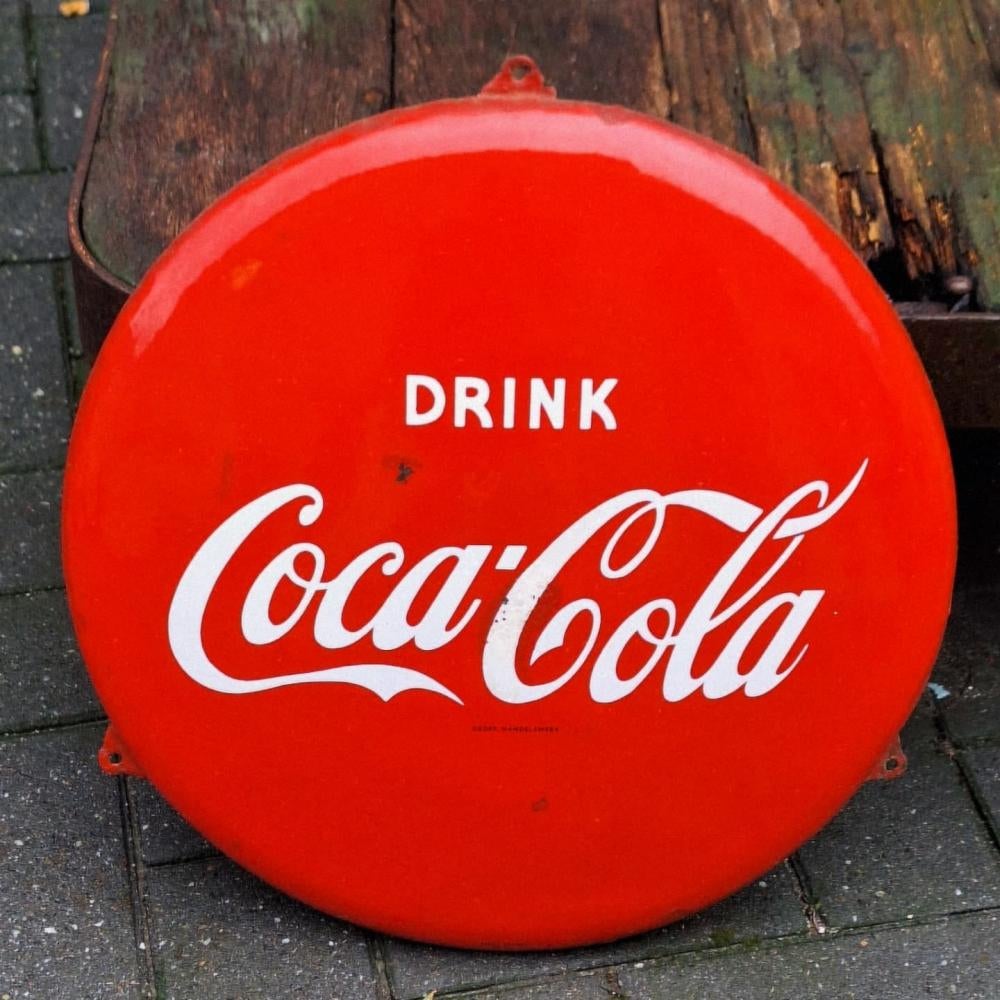 Origineel Hollandse emaille Coca Cola button, Emrec Eemnes., Collections, Marques & Objets publicitaires, Utilisé, Panneau publicitaire