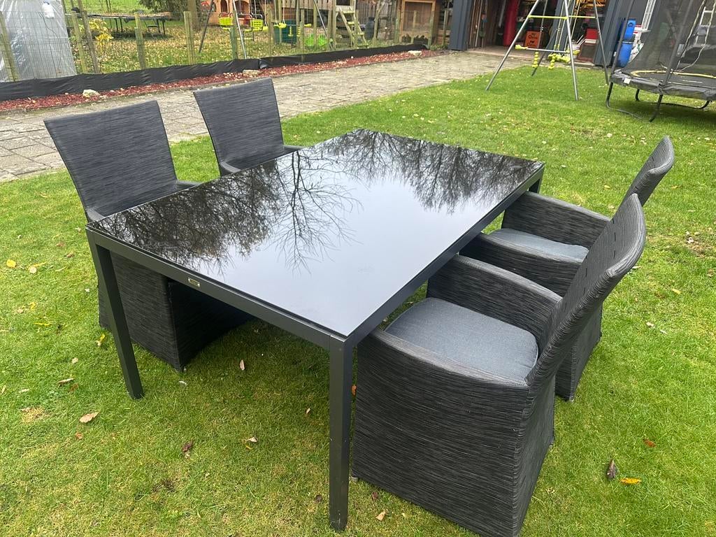 Glazen tuintafel met 4 stoelen. Bristol, Tuin en Terras, Ophalen, Zo goed als nieuw