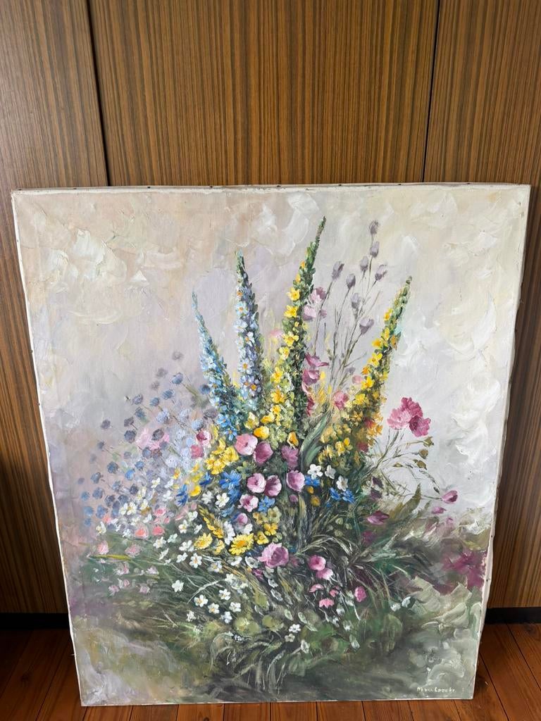 Schilderij (80x100 cm) - bloemen - olie op doek, Enlèvement