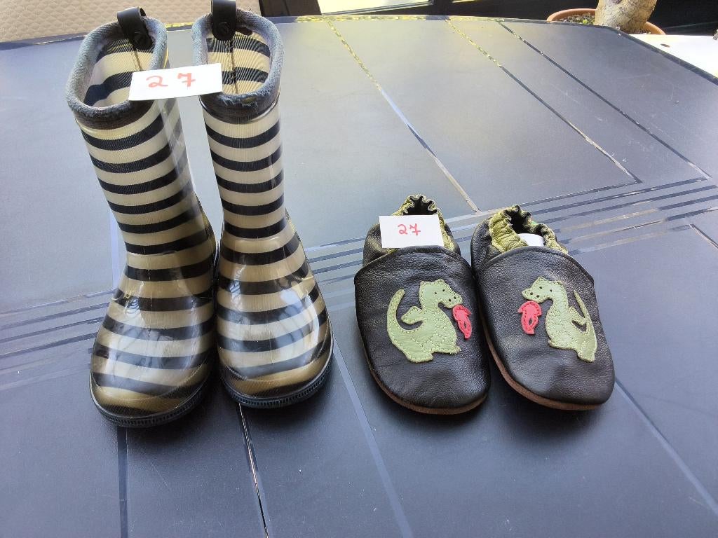 Bottes de pluie et chaussons cuir enfants - Pt. 27, Gebruikt, Jongen of Meisje, OKAÏDI /CAROZOO, Ophalen of Verzenden