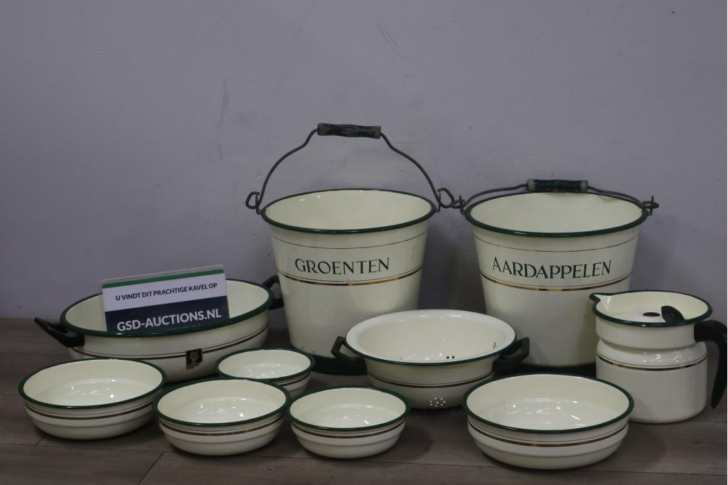 Vintage emaillen emmers, kommen en melkkoker - Jaren '60, Ophalen of Verzenden