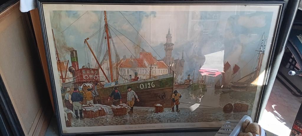Poster vissershaven Oostende 110cm breed x 70cm hoog, Verzamelen, Ophalen