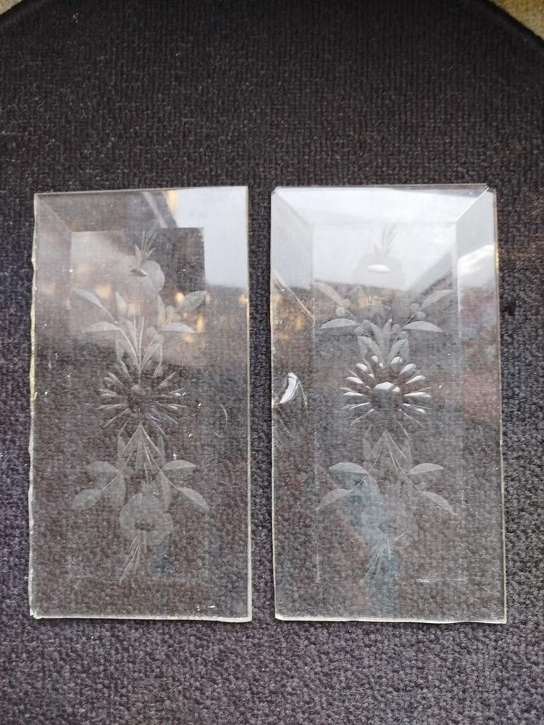 2 Panneaux de verre gravés au motif floral, Enlèvement ou Envoi