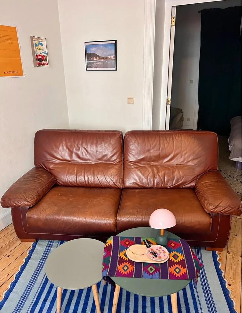 Canapé en cuir marron, Maison & Meubles, Enlèvement, Cuir