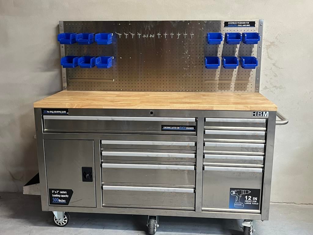 Établi avec plan de travail robuste et paroi arrière, Bricolage & Construction, Nic.debruyne@gmail.com, 170 cm ou plus, Comme neuf