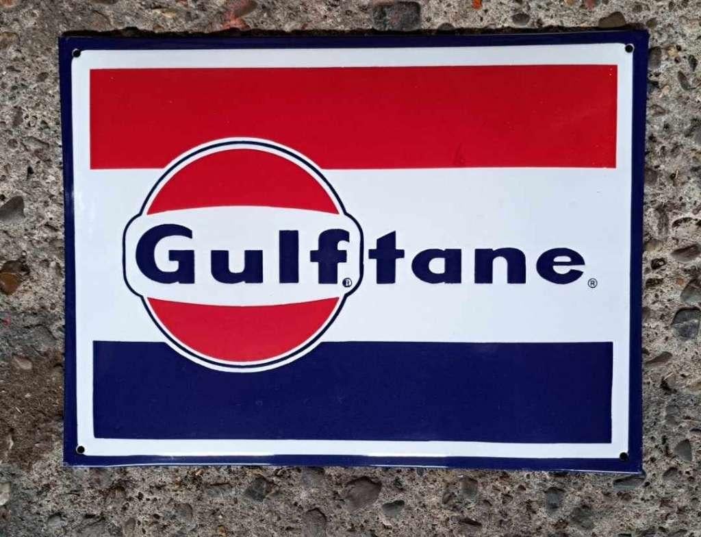 Gulf tane emaillen reclame decoratie bord garage showroom, Ophalen of Verzenden, Gebruikt, Reclamebord