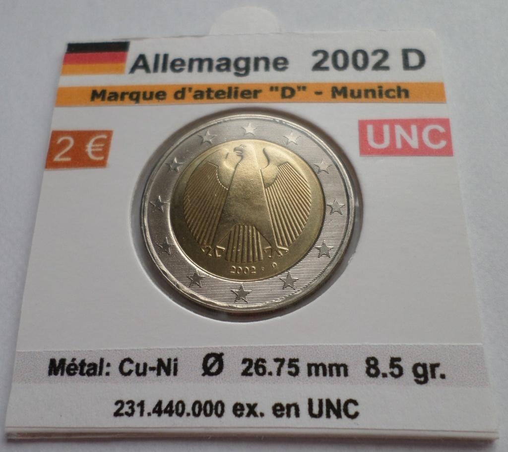 ALLEMAGNE 2 euro année 2002 D. Neuve UNC, Timbres & Monnaies, Envoi, Allemagne, 2 euros, Monnaie en vrac