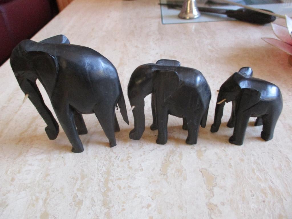 3 Ebbenhouten Olifanten, Antiek en Kunst, Overige typen, Minder dan 20 cm, Ophalen of Verzenden, Zoogdier