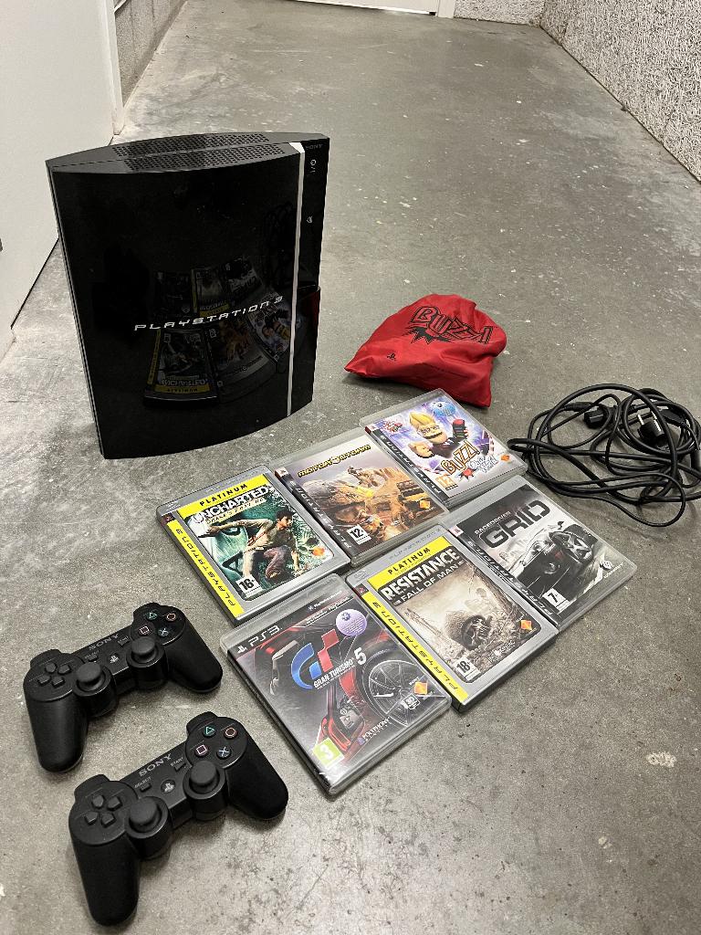 PlayStation 3 + 2 controllers + 6 games, Phat, 80 GB, Enlèvement, Utilisé