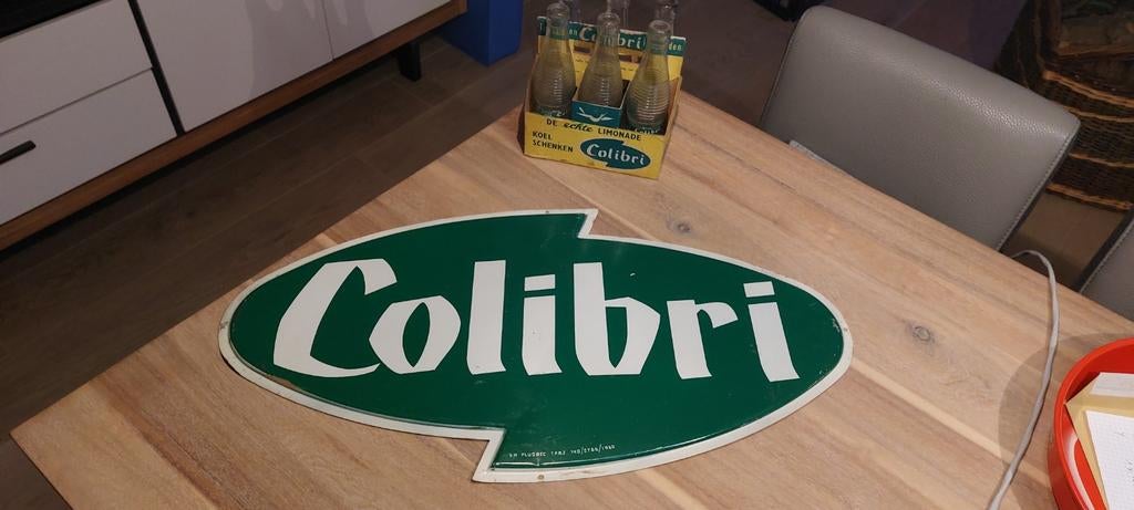 Oud Blik COLIBRI reclamebord 1960 Cristal Alken, Verzamelen, Merken en Reclamevoorwerpen, Ophalen of Verzenden, Gebruikt, Reclamebord