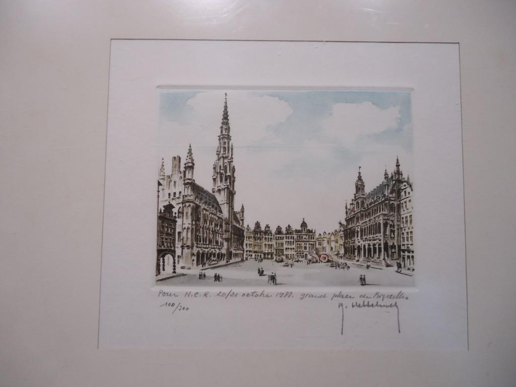 R. HEBBELINCK grote markt Brussel BXL ets color etching, Enlèvement ou Envoi