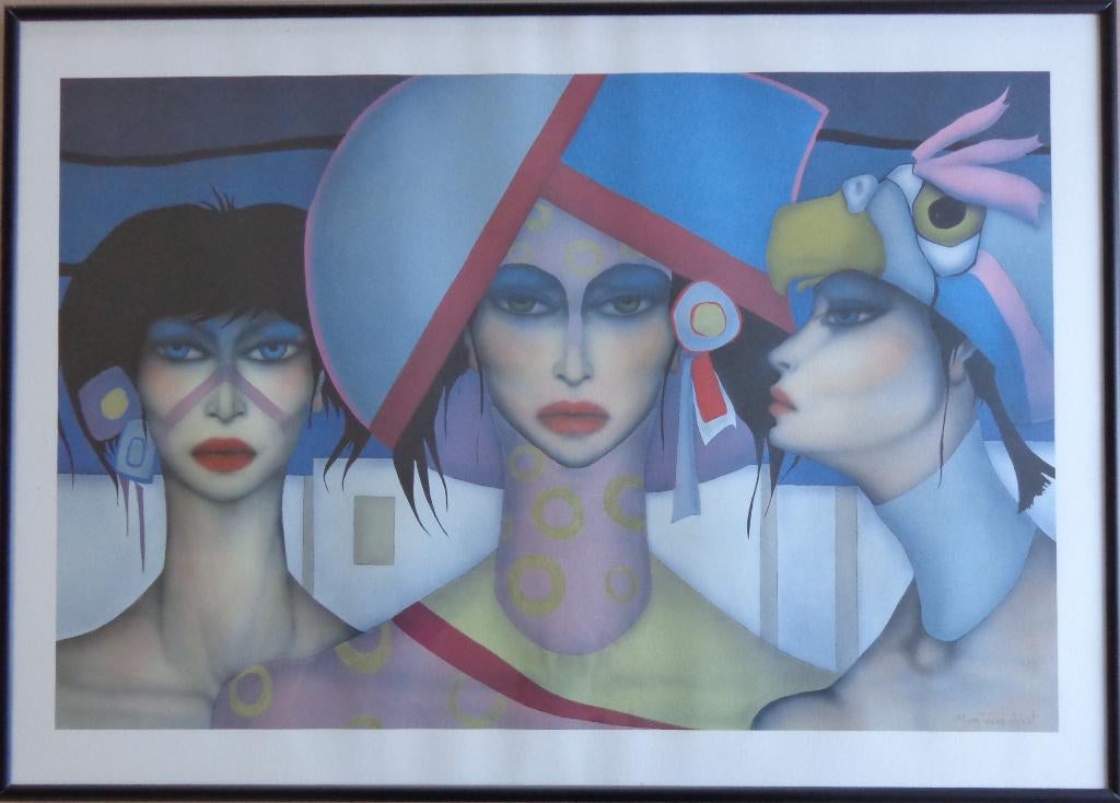 JEF VAN TUERENHOUT / FIGURATIE / KLEUROFFSET / 50x69cm KADER, Antiek en Kunst, Kunst | Litho's en Zeefdrukken, Ophalen of Verzenden