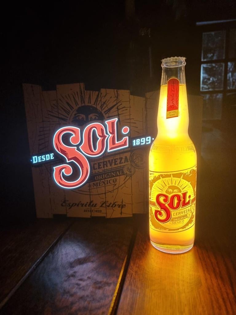 ENSEIGNE LUMINEUSE LED "SOL CERVEZA" NEUVE, Enlèvement, Neuf, Panneau publicitaire